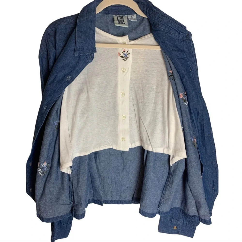 Vintage Mississippi River  Blues Western Cottage Core Denim Button Front Size 2X - Picture 4 of 11